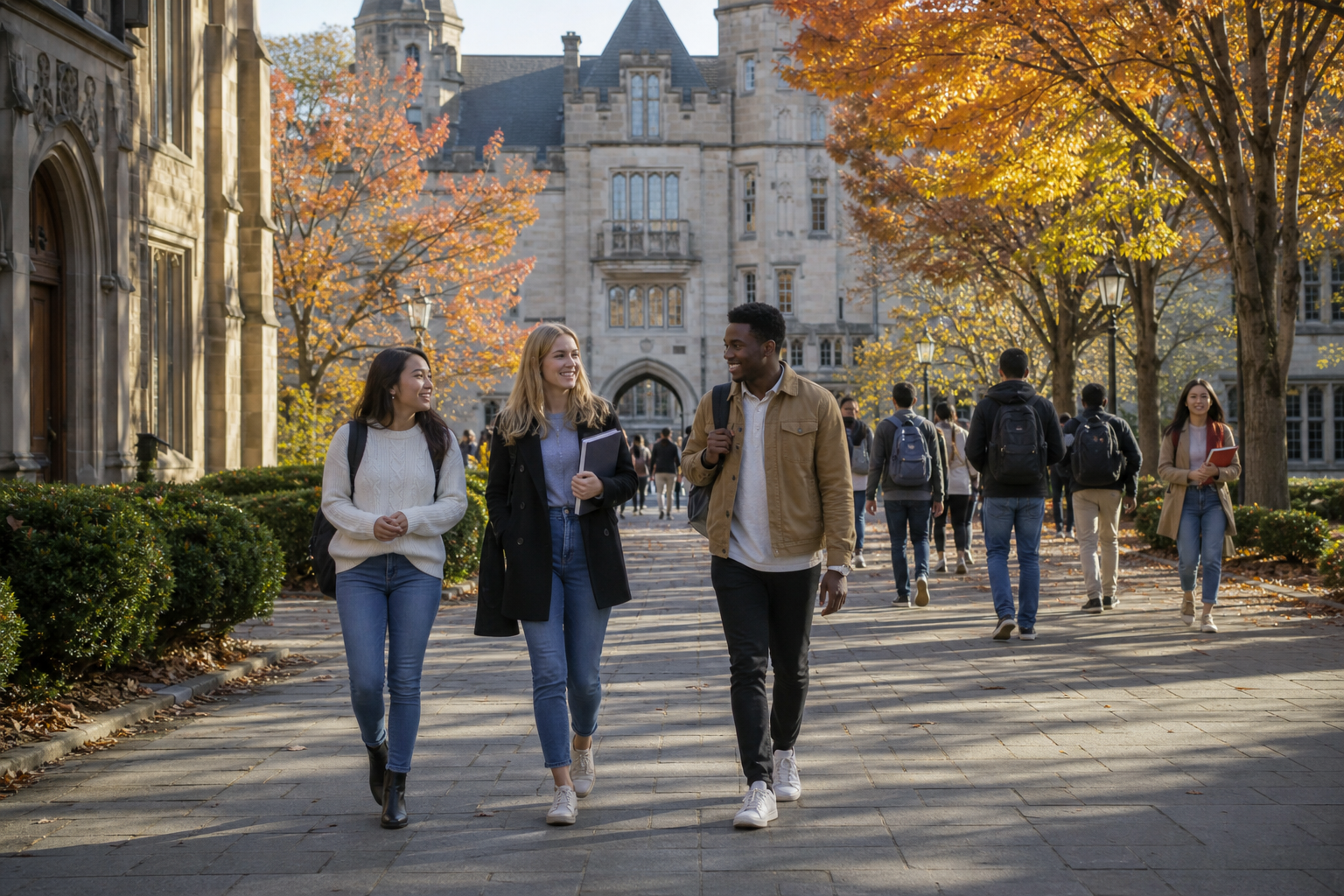 Students on an international university campus