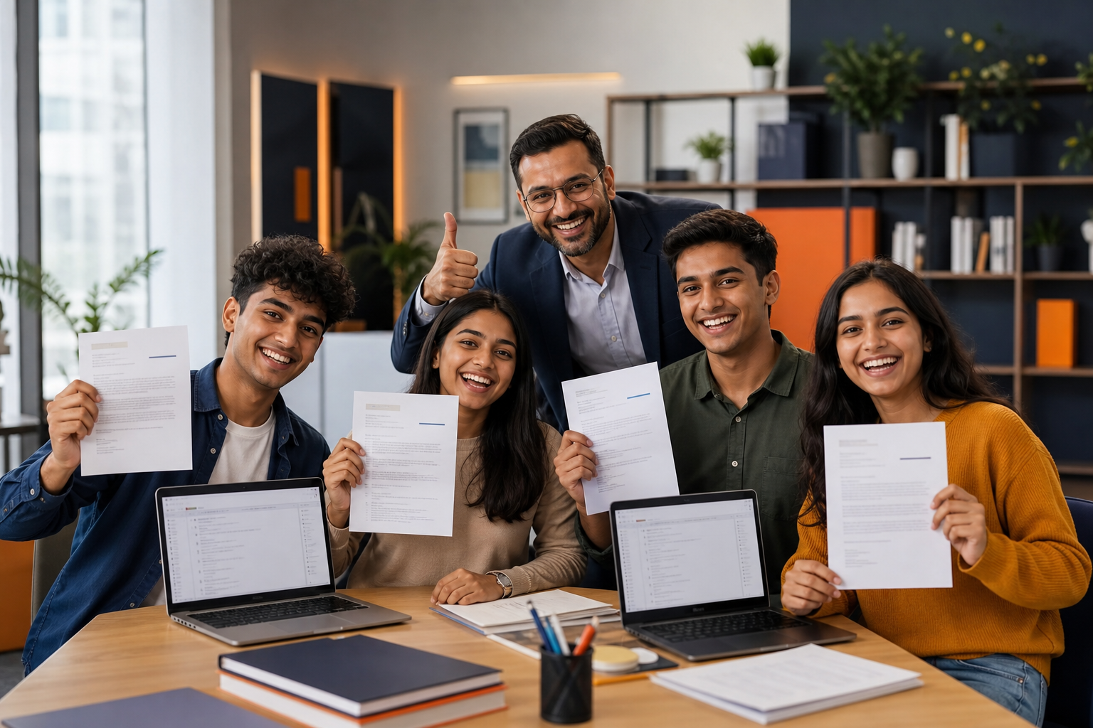 Students celebrating university admission success